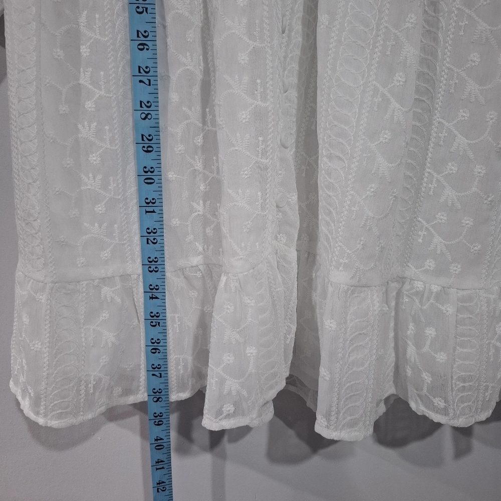Baltic Born White Eyelet Embroidered Ruffle Long Sleves Midi Dress Sz XL Cottage - Picture 9 of 12